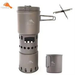 TOAKS Titanium 1100ml Pot with Pan 450ml Mug Wood Stove Combo Set, Ultralight Titanium Camping Equipment