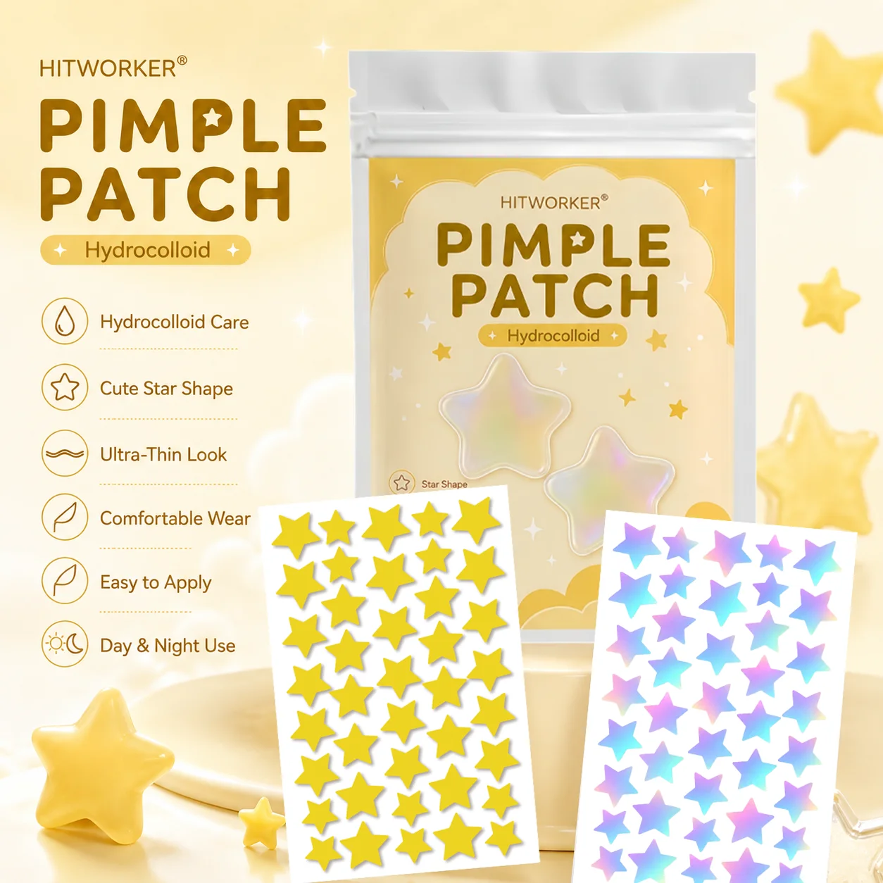 240pcs Hydrocolloid Pimple Patches, Star Heart Spot Cover Stickers, Colorful Face Patch Set, Ultra-Thin Easy Peel Day Night Use