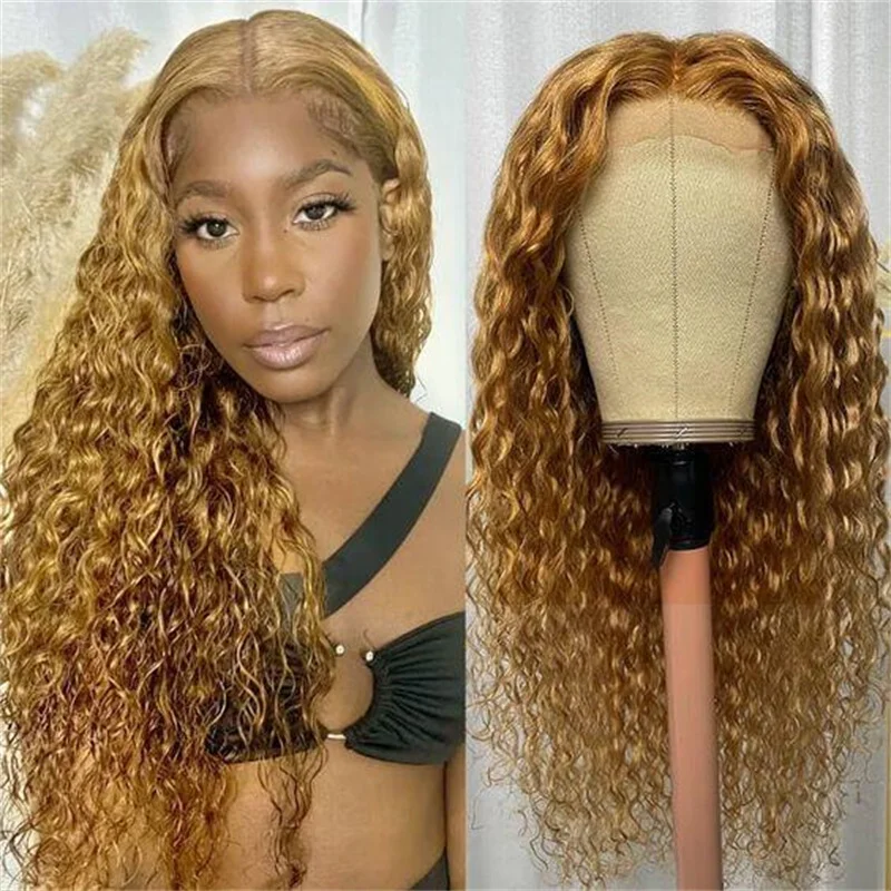 Soft Glueless 180Density 26Inch Long Blond Kinky Curly Deep Lace Front Wig For Women With Baby Hair Preplucked Heat-Resistant