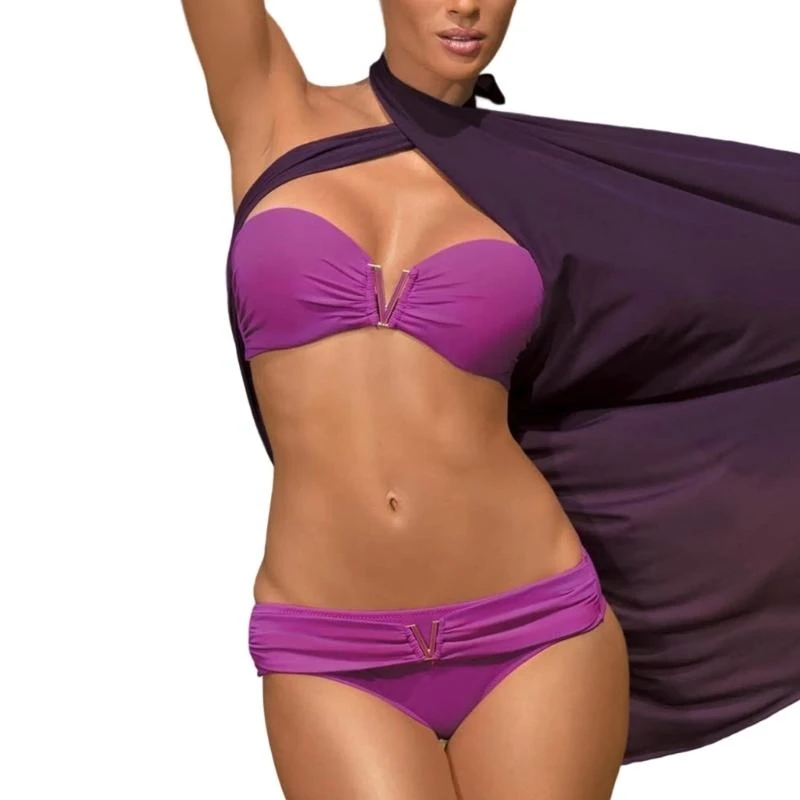 Maillot bain Bandeau pour femmes, ensemble taille basse, tanga, col licou, avec sangle cou, cravate 340F