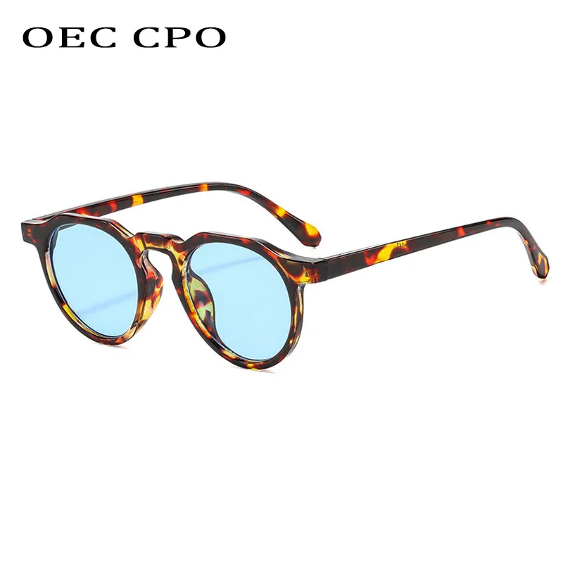 

OEC CPO Fashion Round Sunglasses Men Women Candy Color Leopard Blue Retro Sun Glasses Female Punk Shades UV400 Eyewear