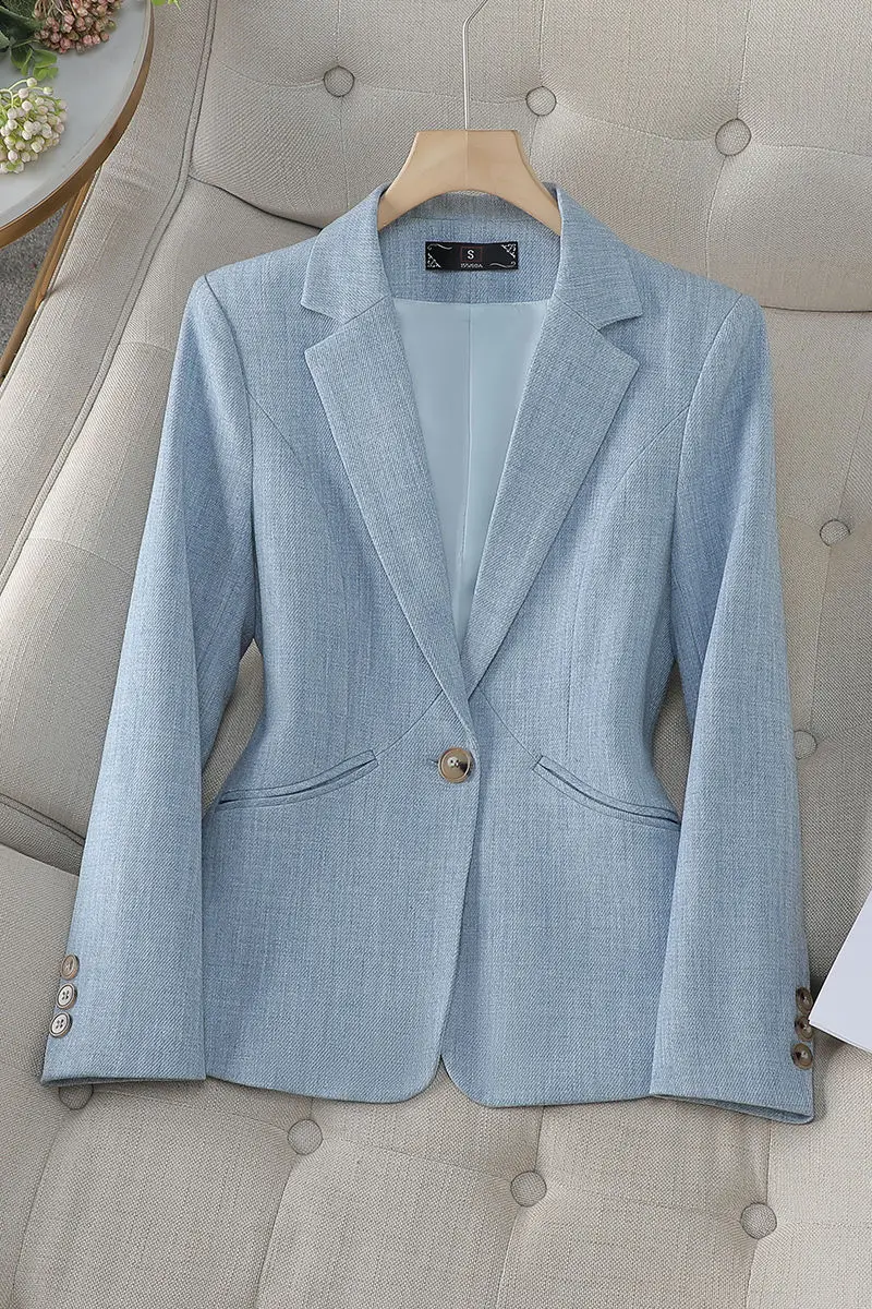 

Insozkdg корейский модный облегающий элегантный короткий синий пиджак для женщин, весенне-осенний элитный повседневный костюм, женская одежда