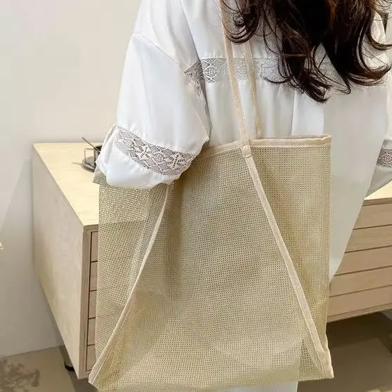 

Fashion Mesh Hollow Out Handbag Design Beach Travel Package Large Capacity Female Summer Shopping Totes For Women Shoulder Bag