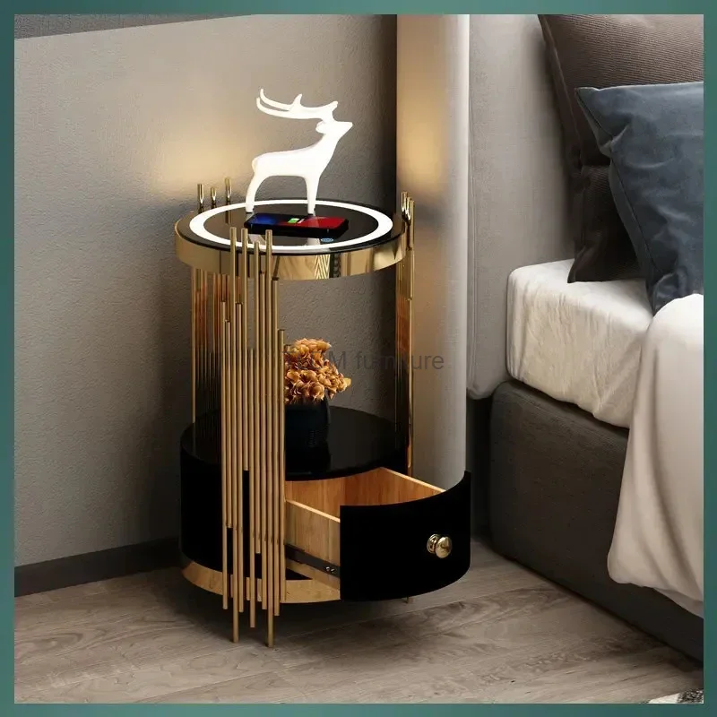 

Nordic Smart Bedroom Bedside Table Wireless Charging Home Nightstands for Bedroom Furniture Light Luxury Storage Side Cabinet