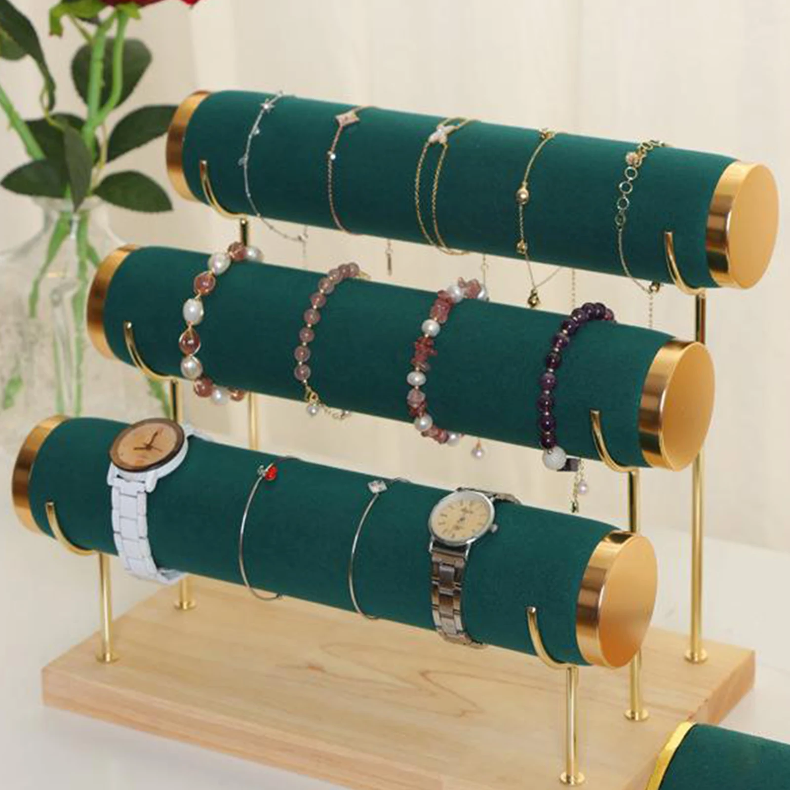 Jewelry Display Stand for Bracelet Necklace Wood Velvet Watch T-Bar Display Rack Jewelry Storage Holder for Hairband  Chain