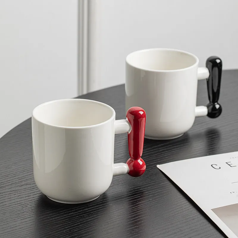 Creative Personality Symbol Handle, Creative Water Cup, Breakfast Milk Ceramic Cup, Household Water Cup, Table Decoration Gift