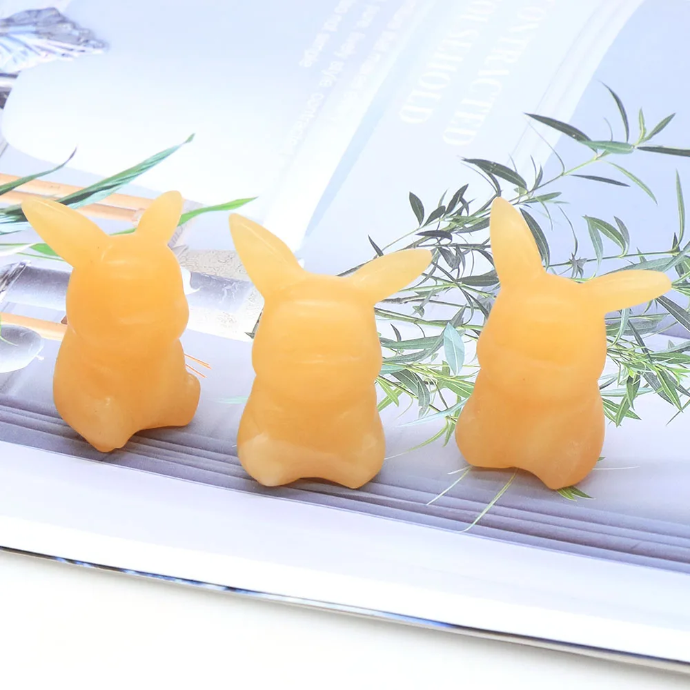 40mm Cartoon Fantastic Animal Natural Yellow Jade Crystal Healing Reiki Stone Carving Figurine Home Decor Ornament Children Gift