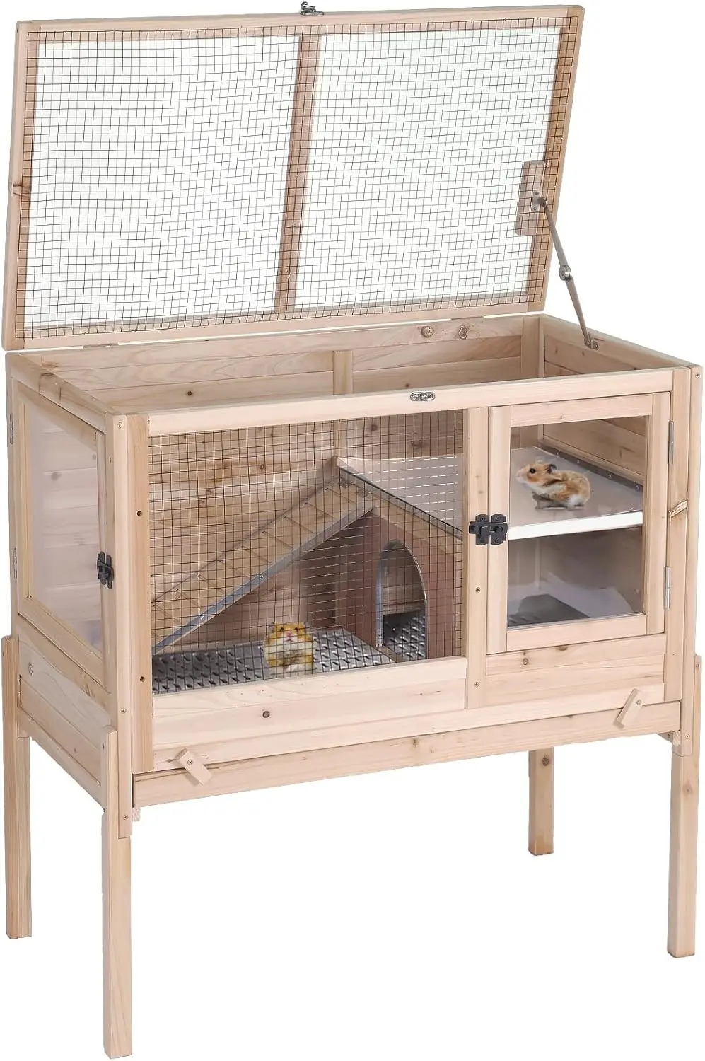 

Wooden Guinea Pig Cages Indoor with Removable Stand, Anti Chewing Rabbit Hutch with Ramp and Wire Mesh, 2 Story Small Animals Ho