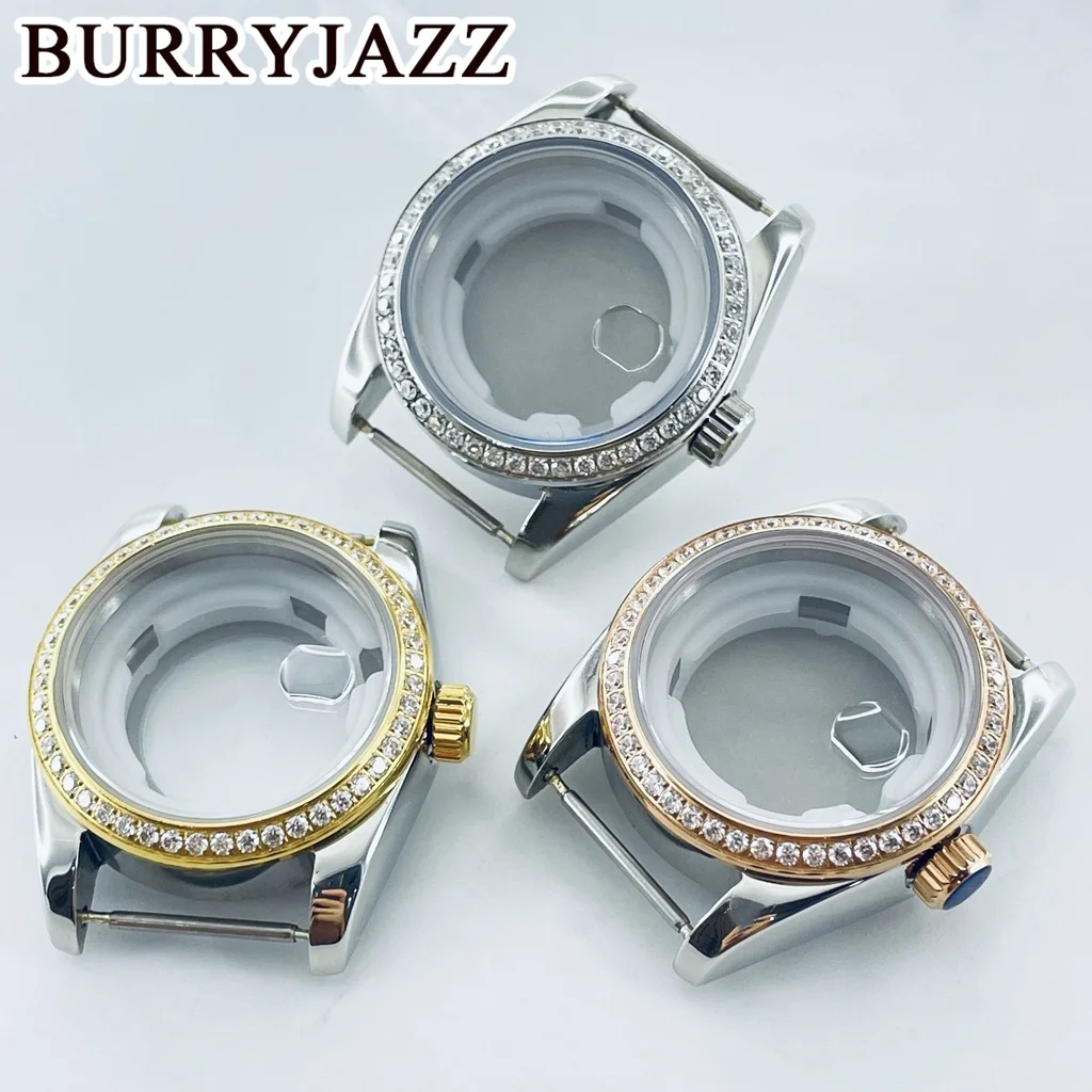 

BURRYJAZZ 31mm NH05 NH06 Silver/ Silver Gold /Silver Rose Gold Solid Stainless Steel Sapphire Glass Diamond Watch Case