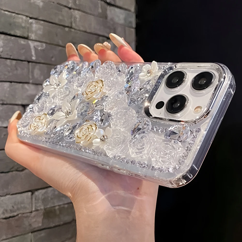 Con cordino di lusso 3D camelia strass Bling cassa del telefono per XiaoMi RedMi Note 14 Pro Plus 14S 13 12 Turbo 4G 5G copertura