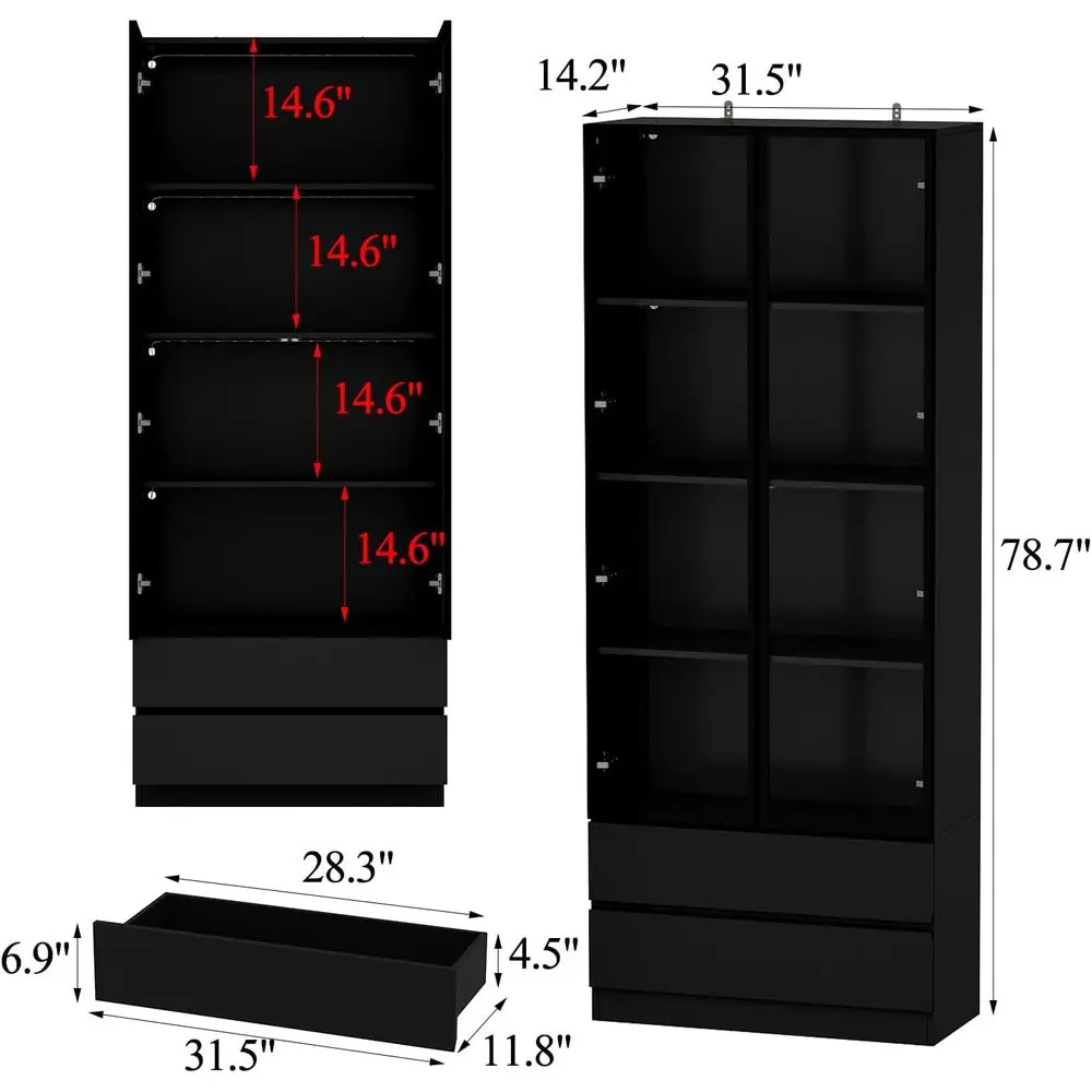 Illuminated Glass Door Display Cabinet with Adjustable Shelves, 3 Color Lighting, Ideal for Collectibles and Living Room Decor,