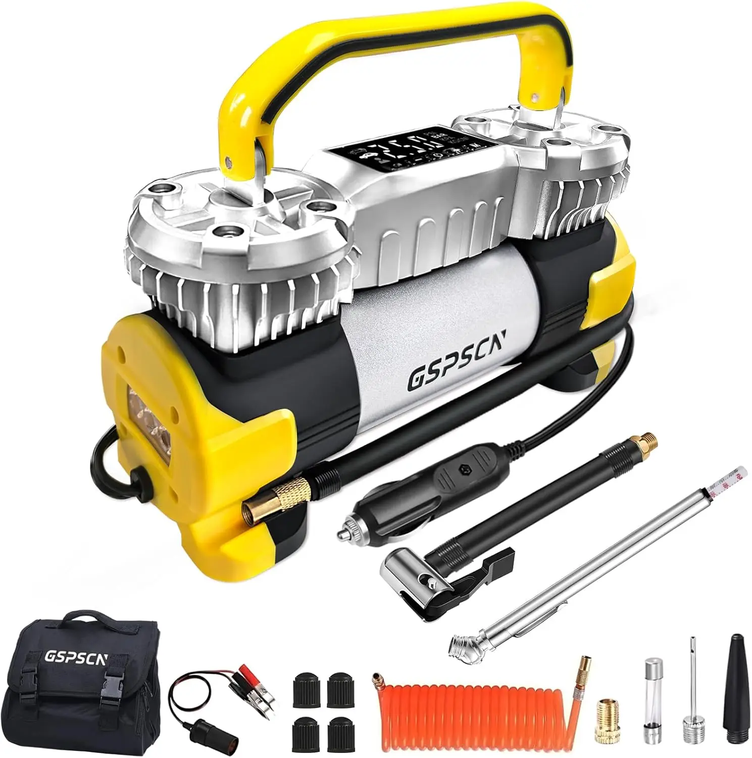 

6X Faster Digital Dual Cylinder Portable Air Compressor, 12V Tire Inflator with Gauge & LED Light for Car, Truck, SUV