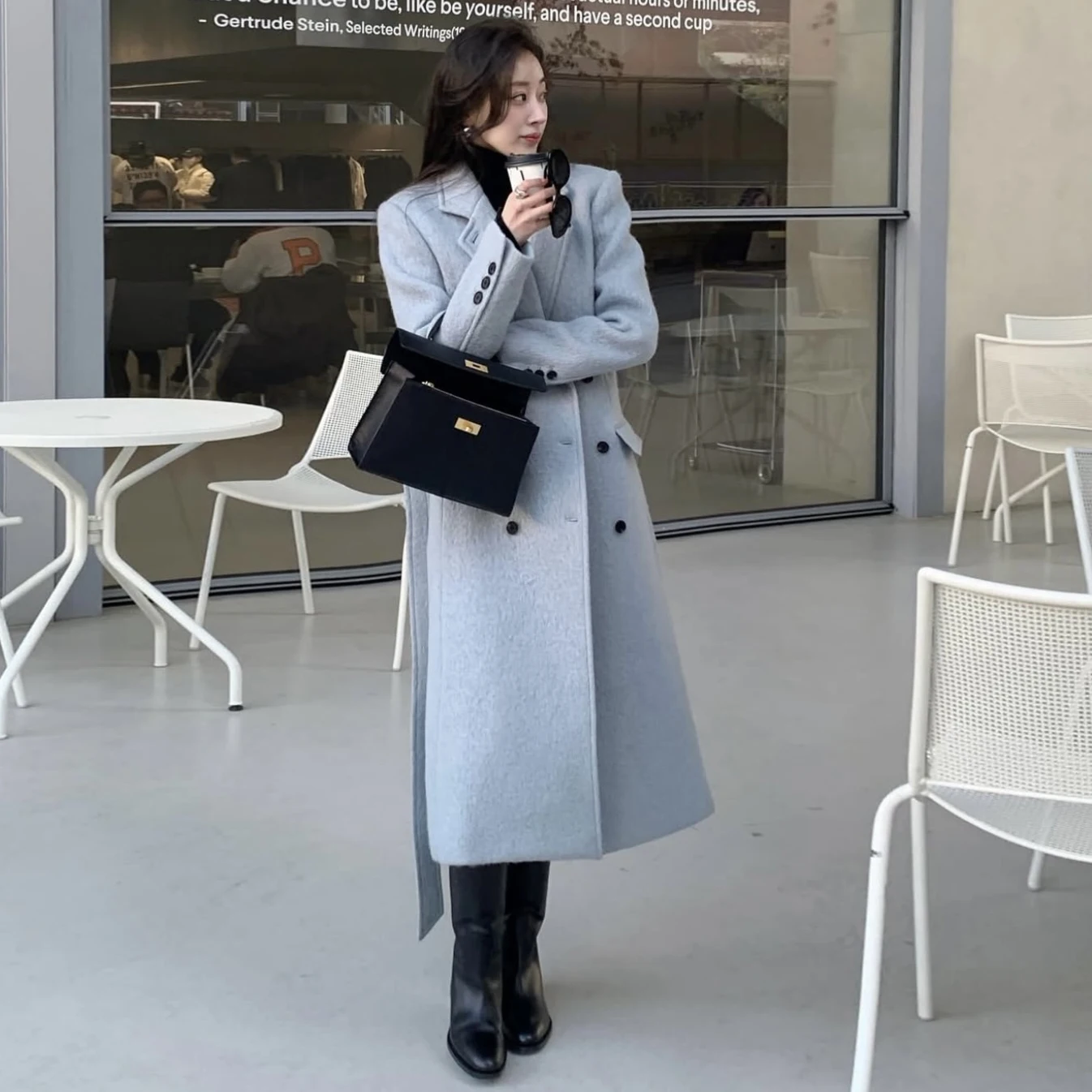 

Retro Sle Long Woolen Coat Double Breasted Suit Collar Winter High End Feeling Korean Sle Women's Faion Outerwear