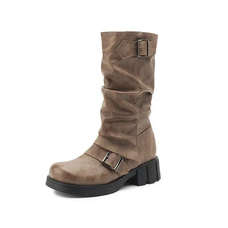 

Повседневные ботинки до середины икры с круглым носком, женские ботинки Thi Bot, модные непромокаемые зимние ботинки на платформе, удобное тепло