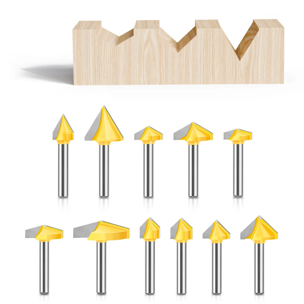 1 ud. Fresa de router 3D en V de 90 grados con vástago de 6 mm para grabado en madera y carpintería