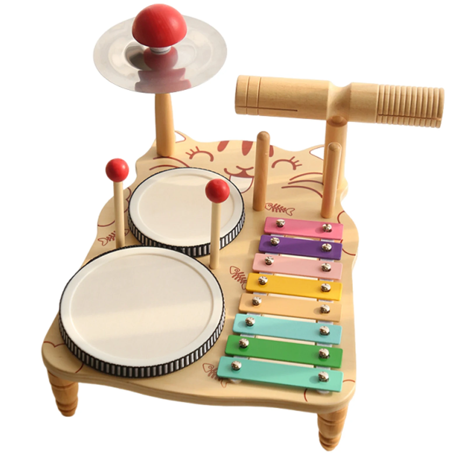 子供用木製楽器パーカッション玩具セット ミュージカルドラム 木製音楽キット 赤ちゃん早期教育ドラムセット