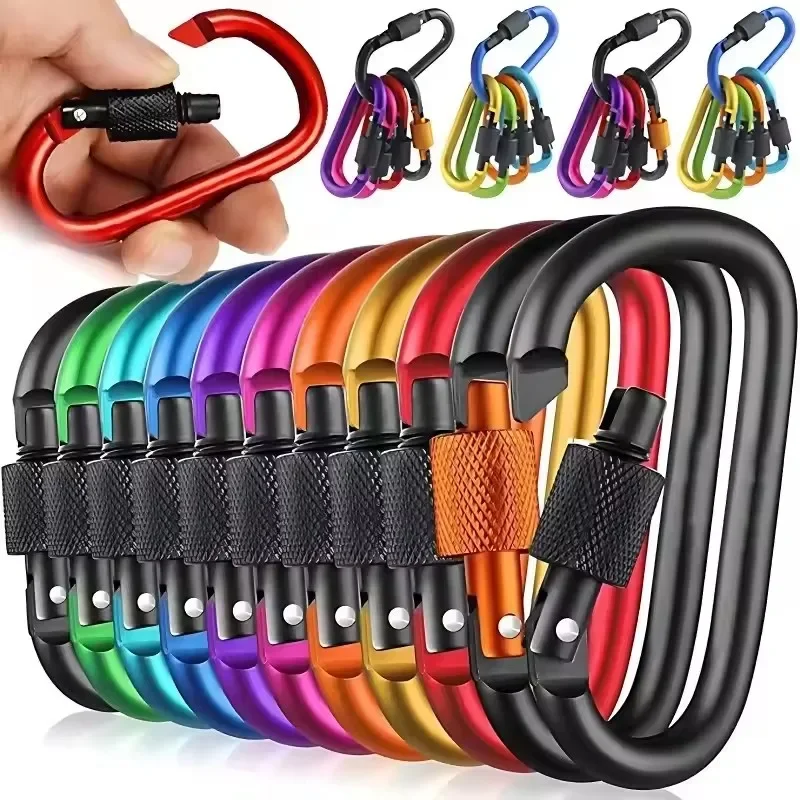 Aluminum Carabiner Hook Quickdraws D-Ring Key Chain Clip Camping Keyring Snap Hook Outdoor Travel Kit Outdoor Accessries
