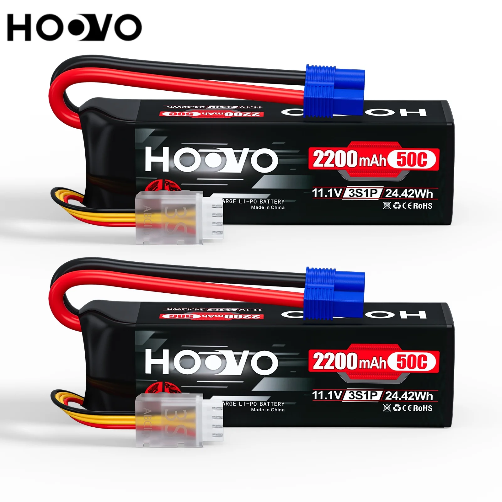 2Pcs HOOVO 3S 11.1V Lipo Battery 2200mAh 50C EC3 Plug for RC Car Boat Truck Multi-Motor Heli Airplane Quadcopter Helicopter