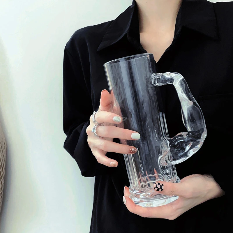

(Can Engrave Logo) 580ML Frosted Water Cup with Handle, Bar Large Capacity Beer Glass, Heat-resistant Coffee Cup, Milk Glass