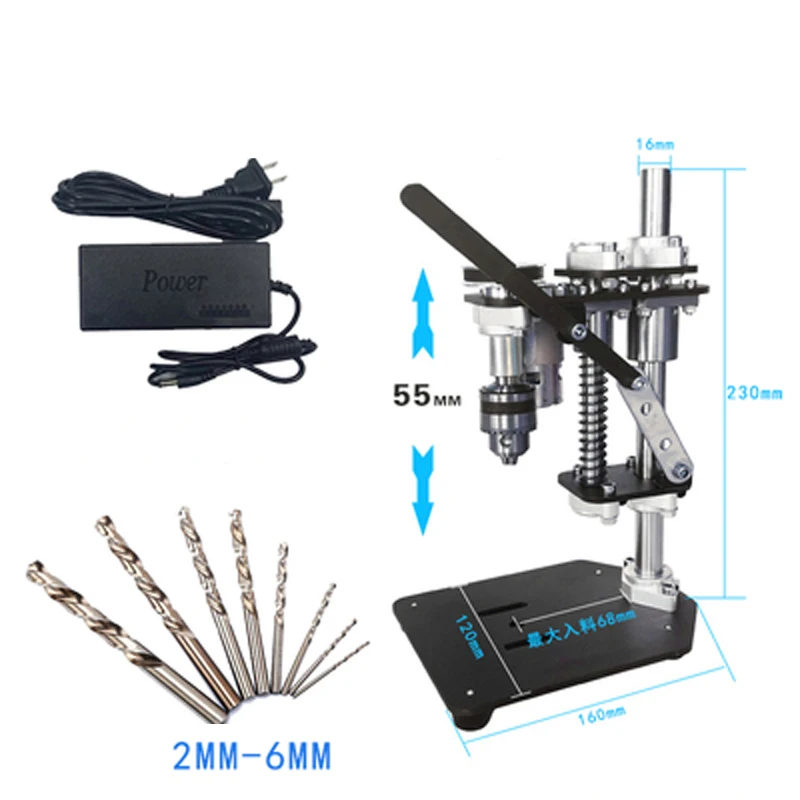 220V Precision DIY Variable Speed Electric Drill 775 Motor with 0.6-6MMB10 Chuck Micro Bench Drill Desktop Mini Portable Bracket