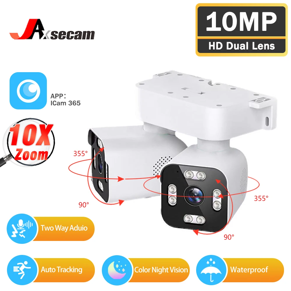 5K 10mp Wifi Tweeweg Audio Ip Camera Met 10x Zoom Dubbele Lens Auto Tracking Surveillance Video Cctv Beveiliging Camera