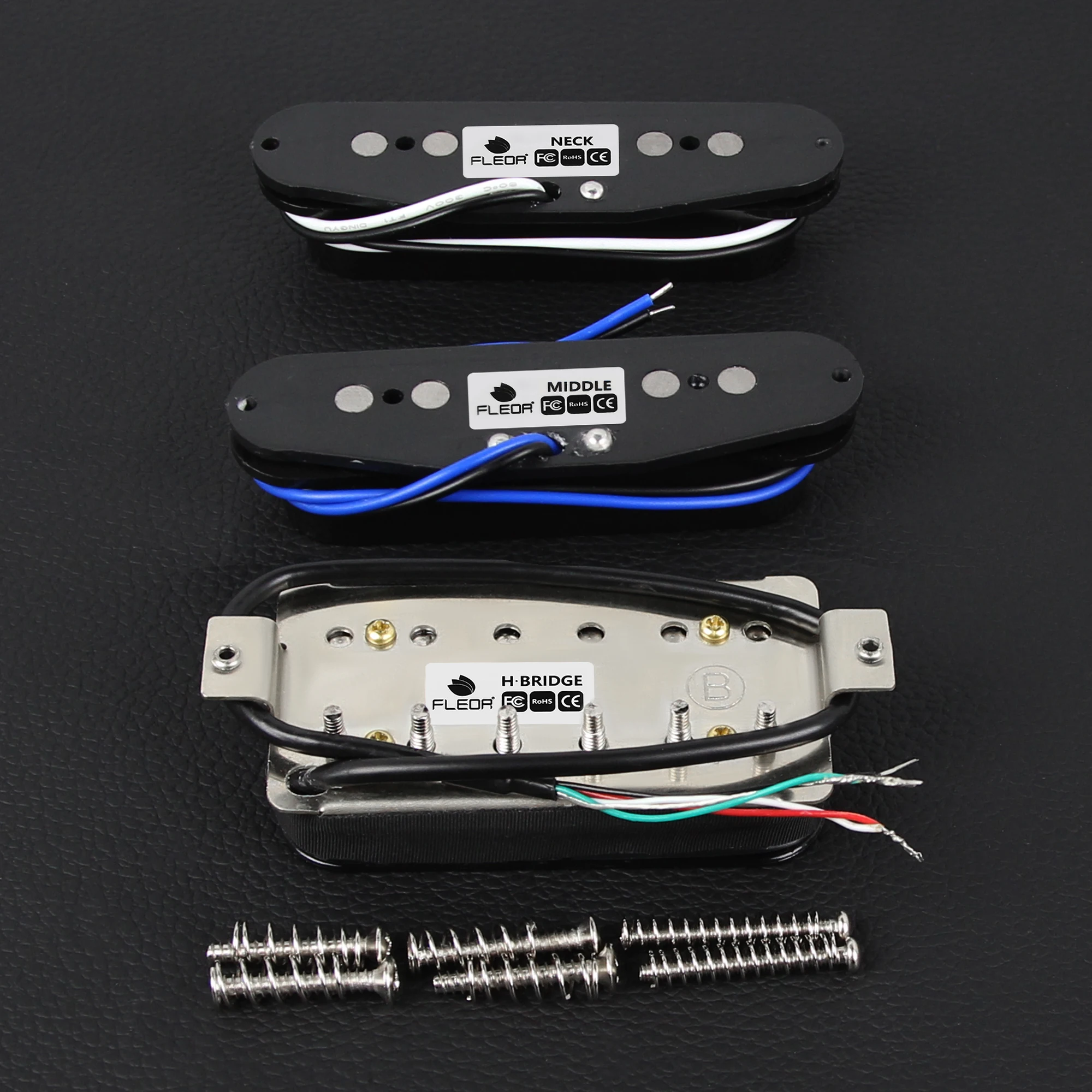FLEOR 3pcs ST HSS SSH Electric Guitar Pickups Set Alnico 5 Single Coil -Humbucker Pickup Black 5K+5K+14K