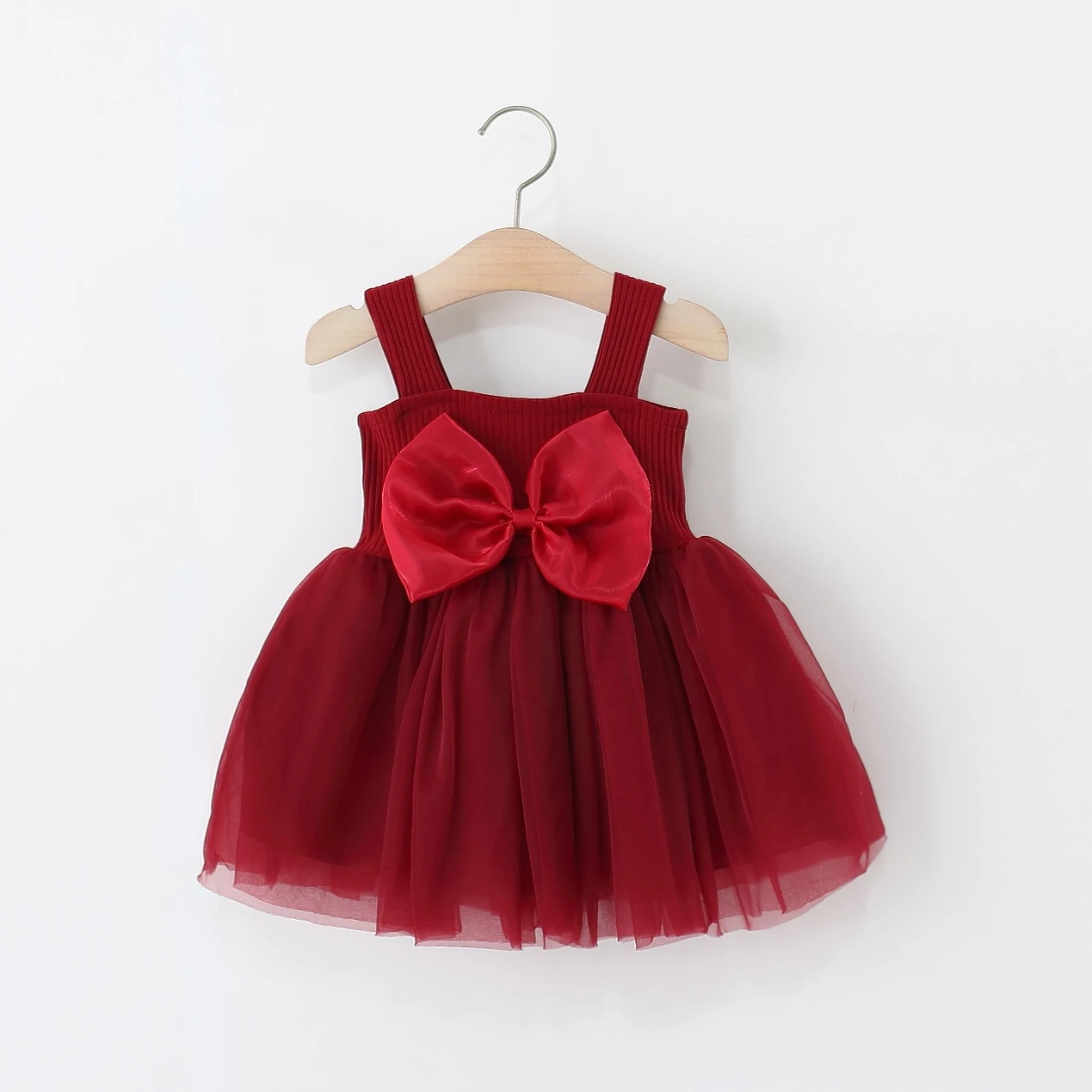 Summer Newborn Baby Dress Bow Decoration Red Suspender Dress Birthday Party Dress For Baby Girl