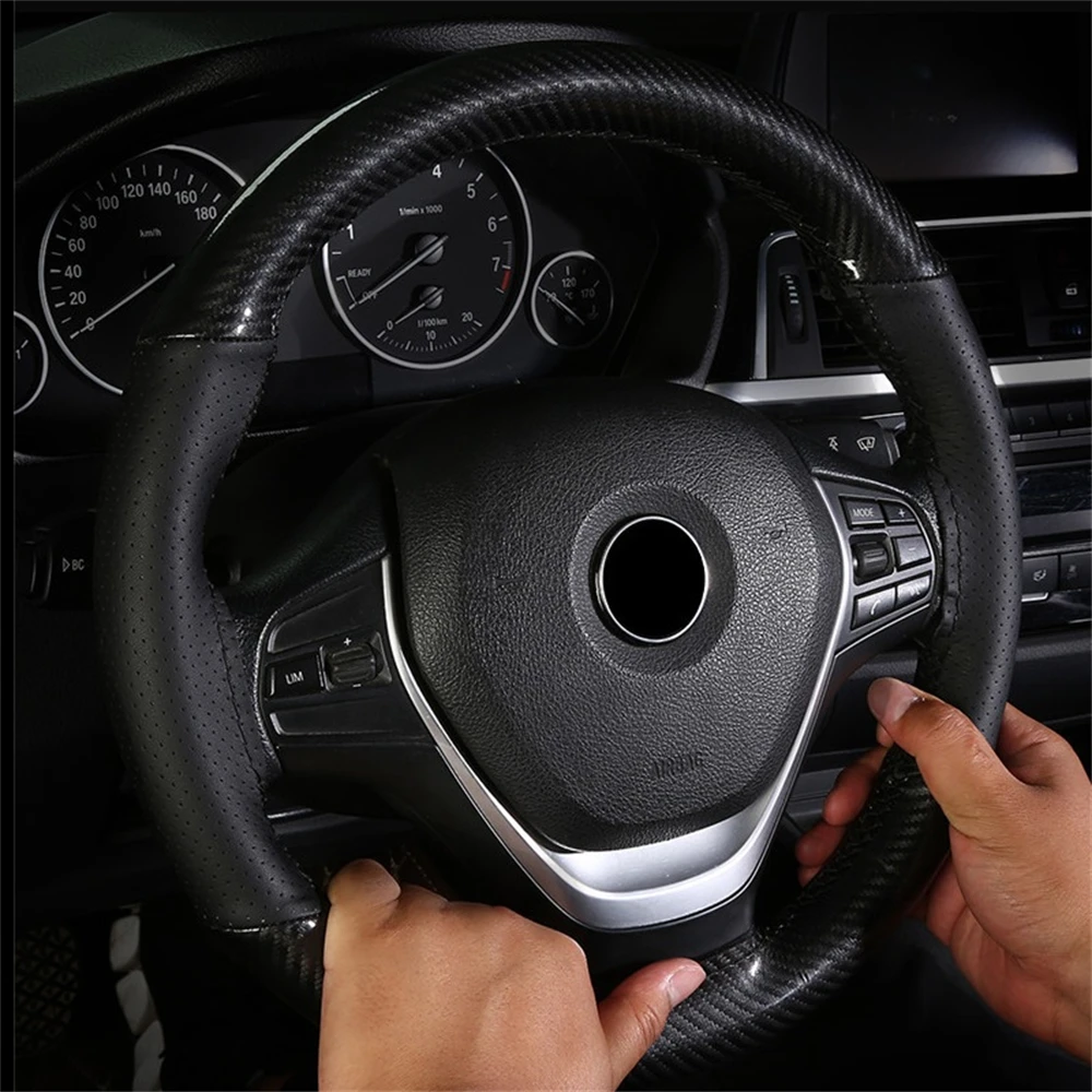 Car Sports Steering Wheels Wheel Cover 38CM Carbon Fiber Steeringwheel Cover Luxury Crystal Leather Steering Wheel Braids