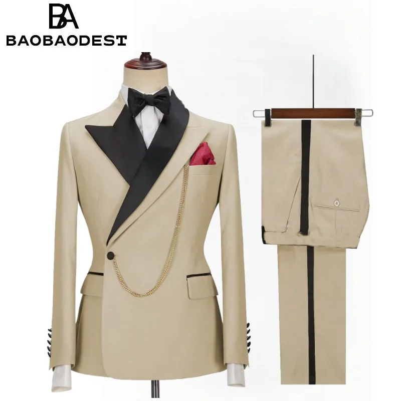 

Men's 2 Pieces Suit Double Breasted Jacket and Trousers Dinner Party Wedding Groom Tuxedos Slim Fit Formal Business Suits
