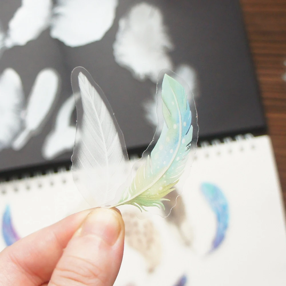 44pcs Pure White Colorful Bird Feather Flying Style PVC Sticker Scrapbooking DIY Gift Packing Label Gift Decoration Tag