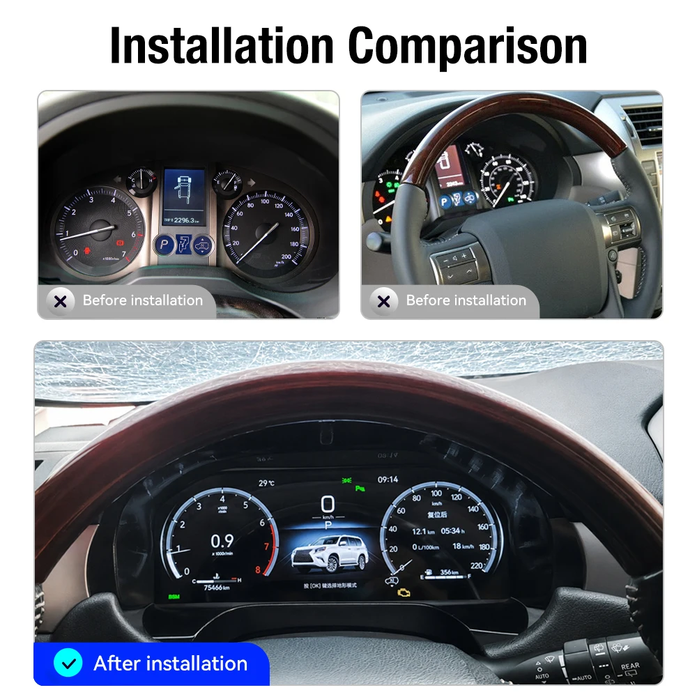 For Lexus GX 2010‑2016 Vertical Tesla Screen LCD Instrument Panel Android13 Digital Dashboard Wireless CarPlay Android Auto DSP