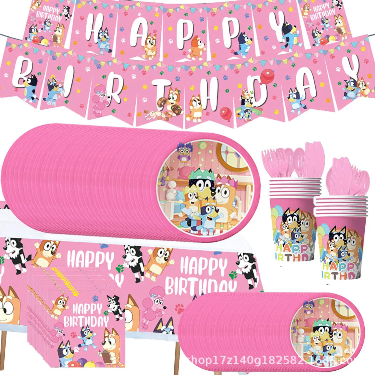 Bluey Birthday Party Supplies Jednorazowa zastawa stołowa Papierowe talerze Papierowe kubki Chusteczki Chłopcy Dekoracja urodzinowa Dzieci Jak