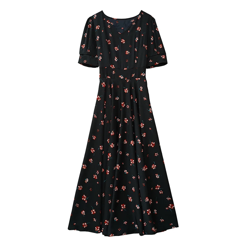 2025 Vintage imprimé fleuri décontracté noir Maxi robe printemps été bal en mousseline de soie robe élégante femmes moulante fête soirée robes