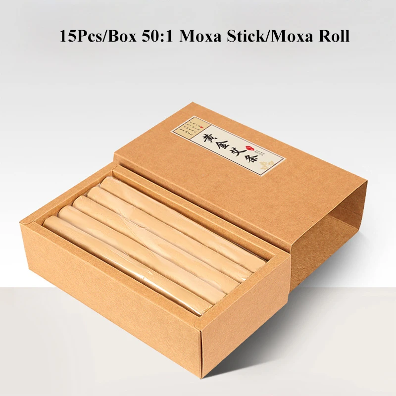 50:1 Smokeless Gold Moxa Stick Acupuncture Massage Traditional Wormwood Moxa Roll Moxibustion Body Relax Relieve Pain