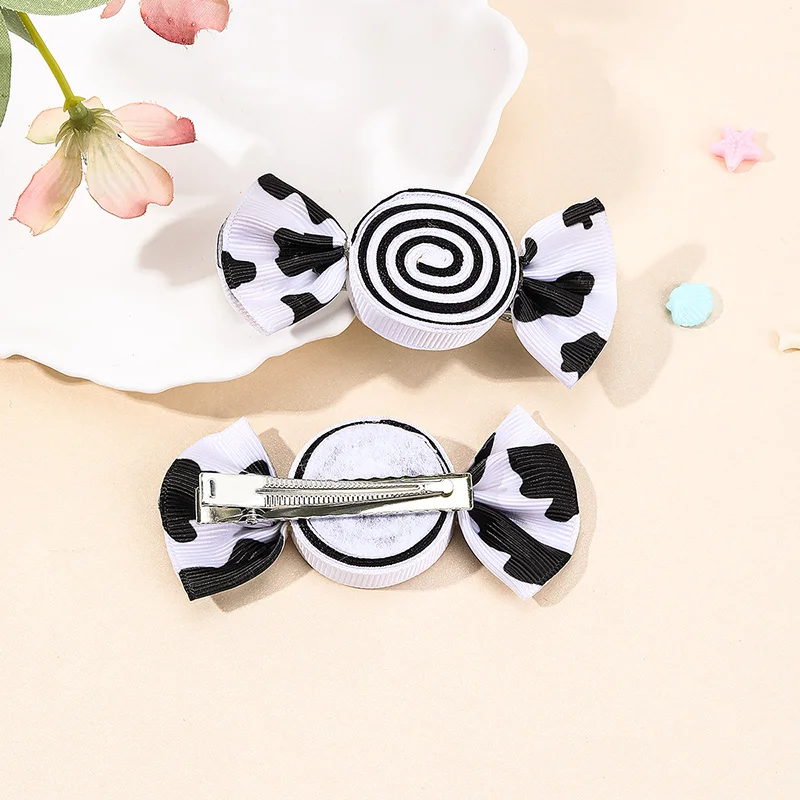 2Pcs Lovely Candy Hair Bows Clips For Girls Ribbon Cow Print Hairpins Headwear Kids Barrettes Delicate Hair Accessories