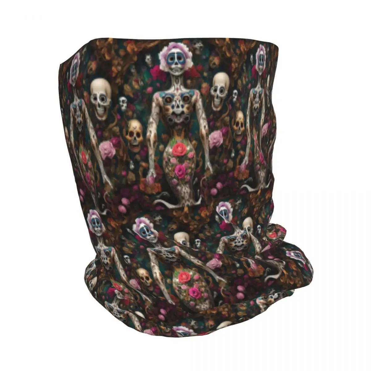 Mexican Catrina Girl Day Of The Dead Sugar Skull Bandana Neck Cover Mask Scarf Cycling Scarf Beanies Hat for Adult All Season