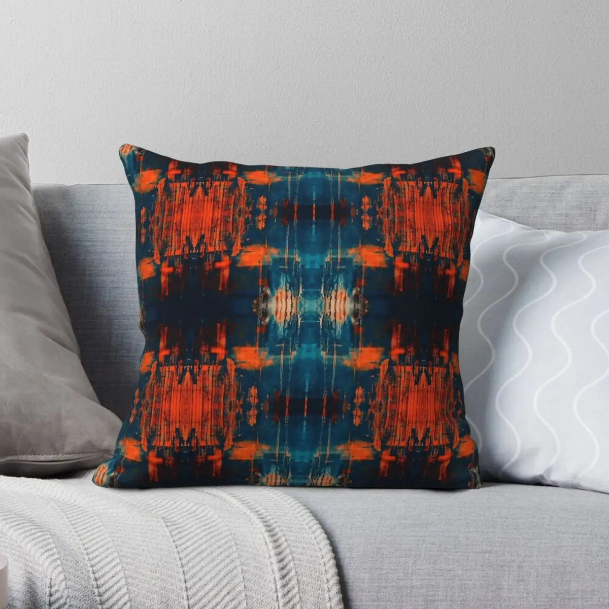 Grunge Burnt Orange Teal Blue Navy Square federa poliestere lino velluto creativo Zip decorativo federa per cuscino Home Cover
