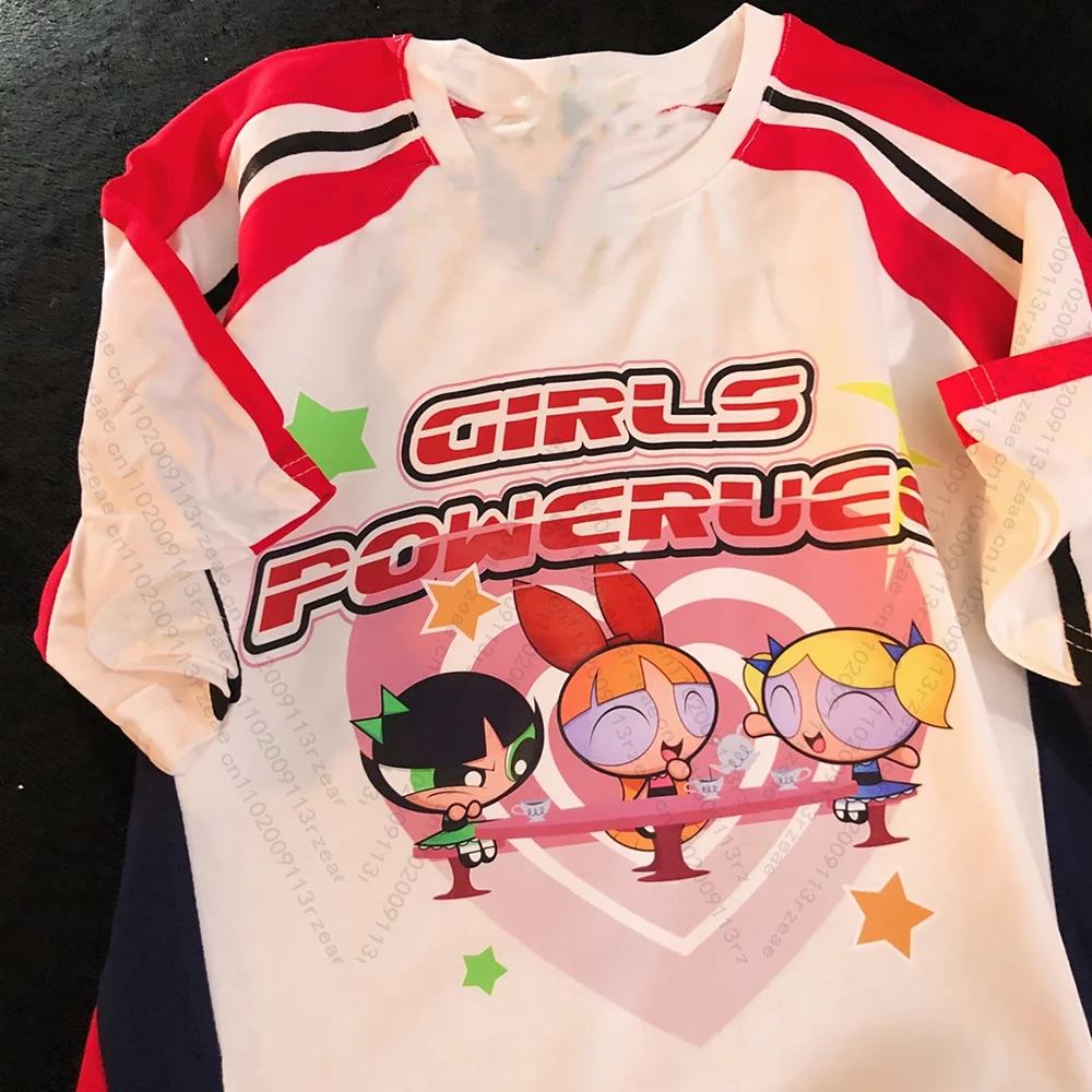 The Powerpuff الفتيات الكتابة على الجدران تي شيرت مطبوع المرأة القوطية Y2K تي شيرت على طراز هاراجوكو الفتيات موضة الشارع لطيف الكرتون زوجين جيرسي #1