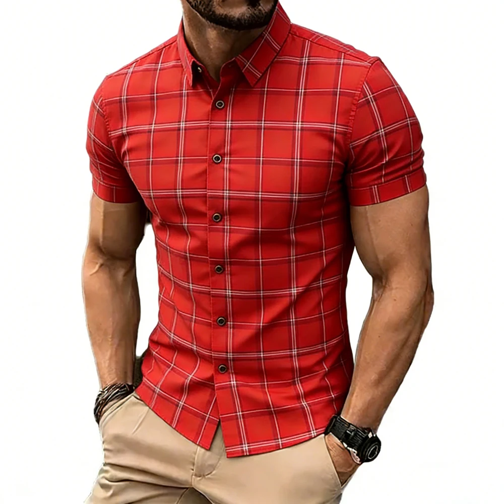 

2026 Men's Micro-Elastic Large-Size Short-Sleeve Collar Shirt Natural High-Definition 3D Print Business Leisure Designer Shirt