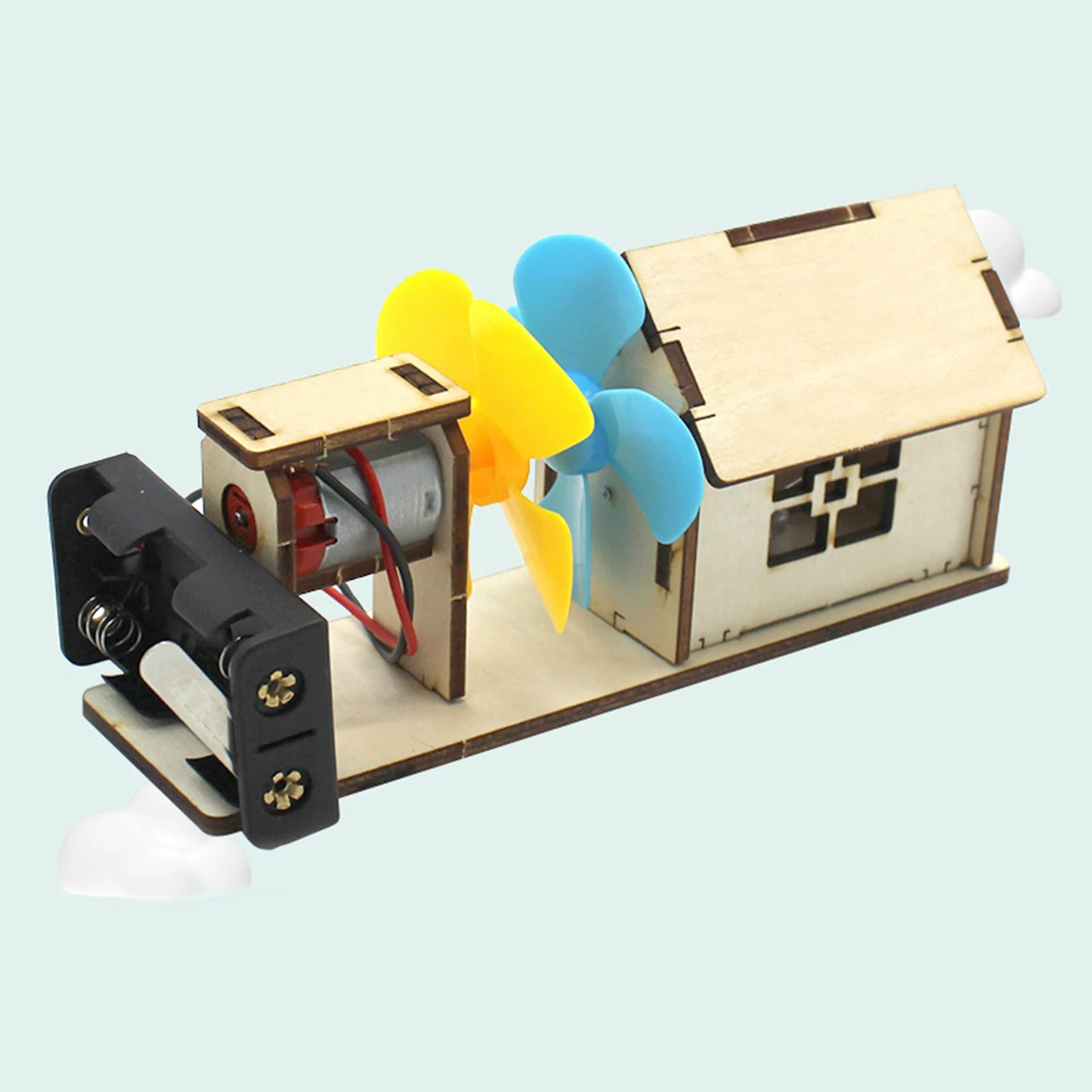 Wooden DIY Wind Turbines Toy Electric Motor with Propellers Fan Leaf Physics Experiment for Children Girls Boys Birthday Gifts