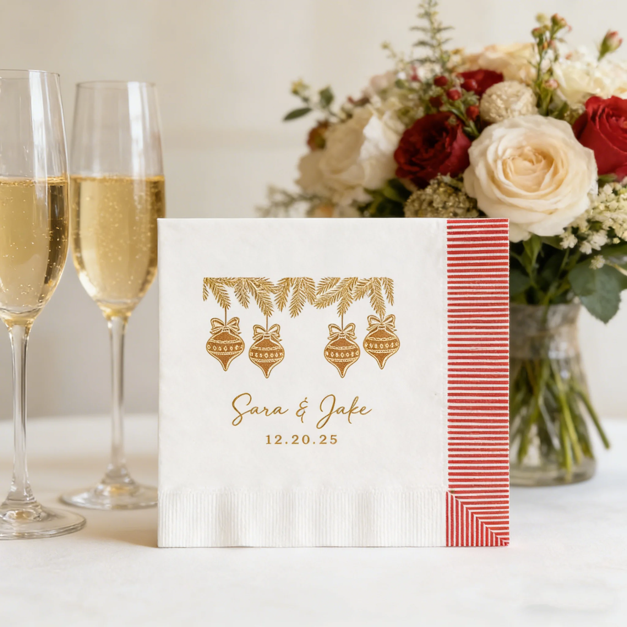 

50pcs Custom Monogrammed Paper Napkins for Christmas Wedding & New Year Party, All Sizes Available