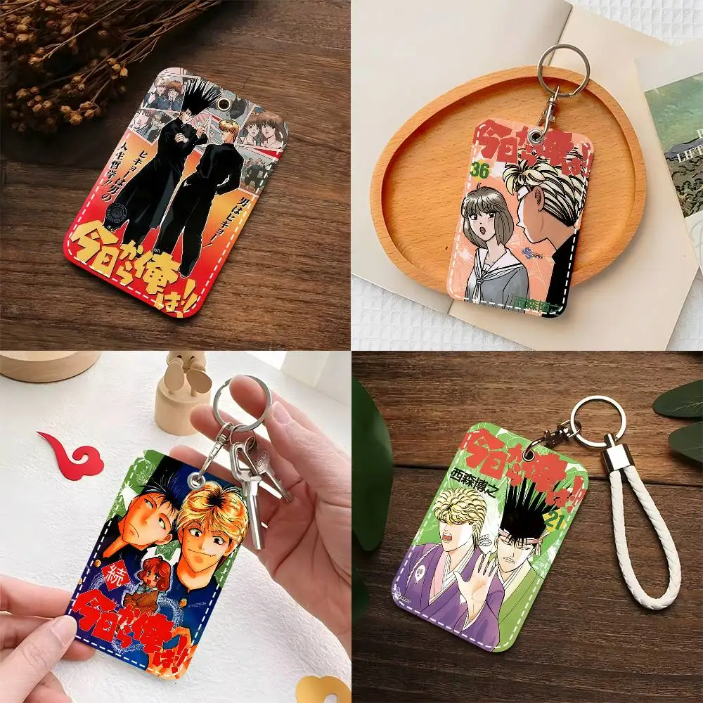 1pc Kyou Kara Ore Wa!! Card Case Keychain Access Card Bag Key Tag Ring Leather Card Holder Key Ring Access