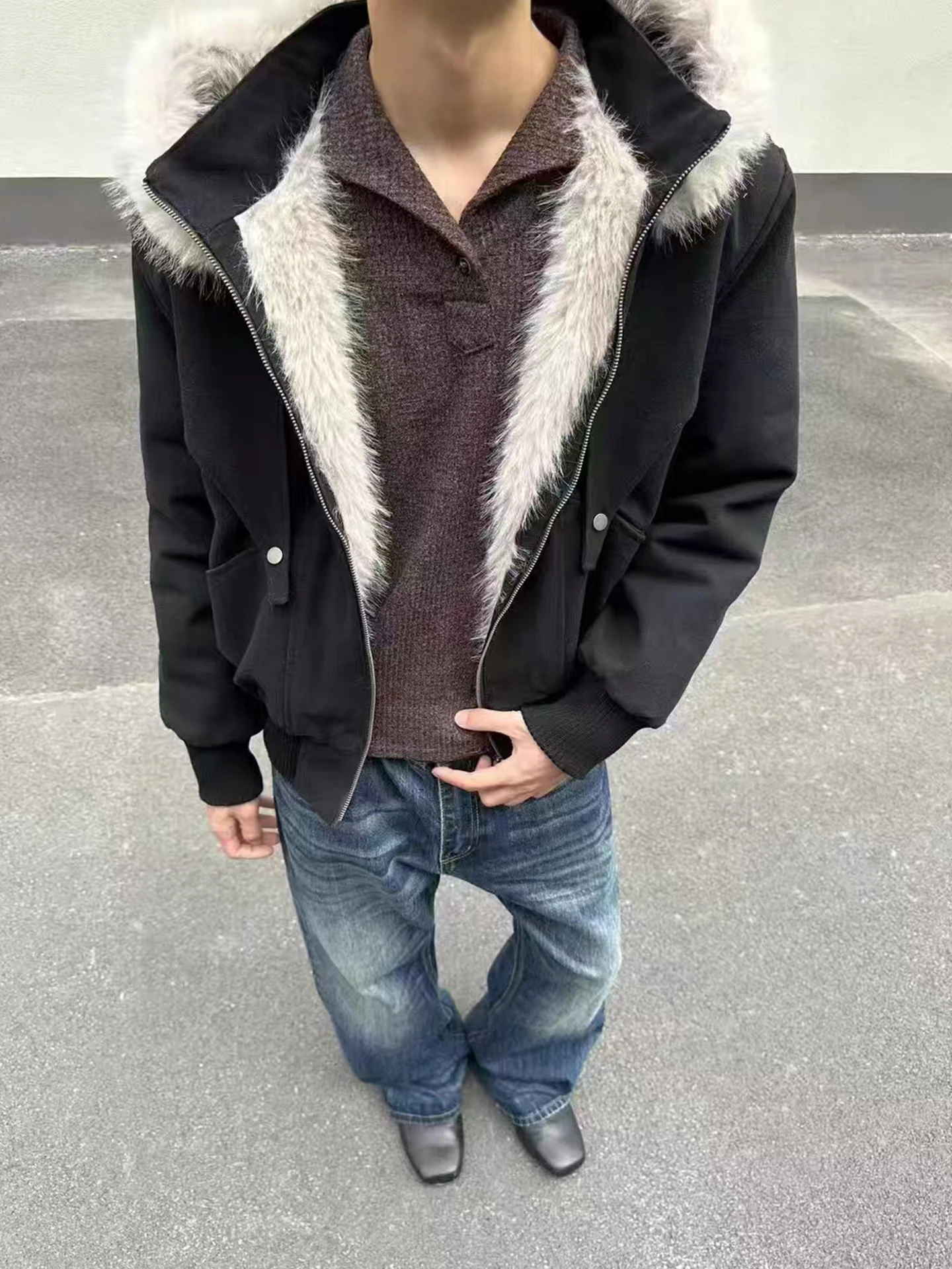 

Мужская зимняя куртка из плотного хлопка с подкладкой из искусственного меха, теплая, устойчивая к холоду, со съемным меховым воротником и капюшоном, для горных условий...