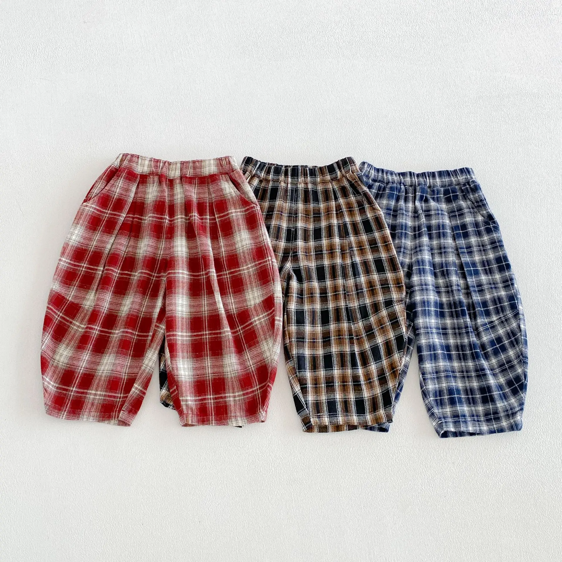 Boys' Fashionable Curved Knife Pants 2026 New Autumn Baby Korean Version Retro Checkered Casual Pants Children's Stylish Pants
