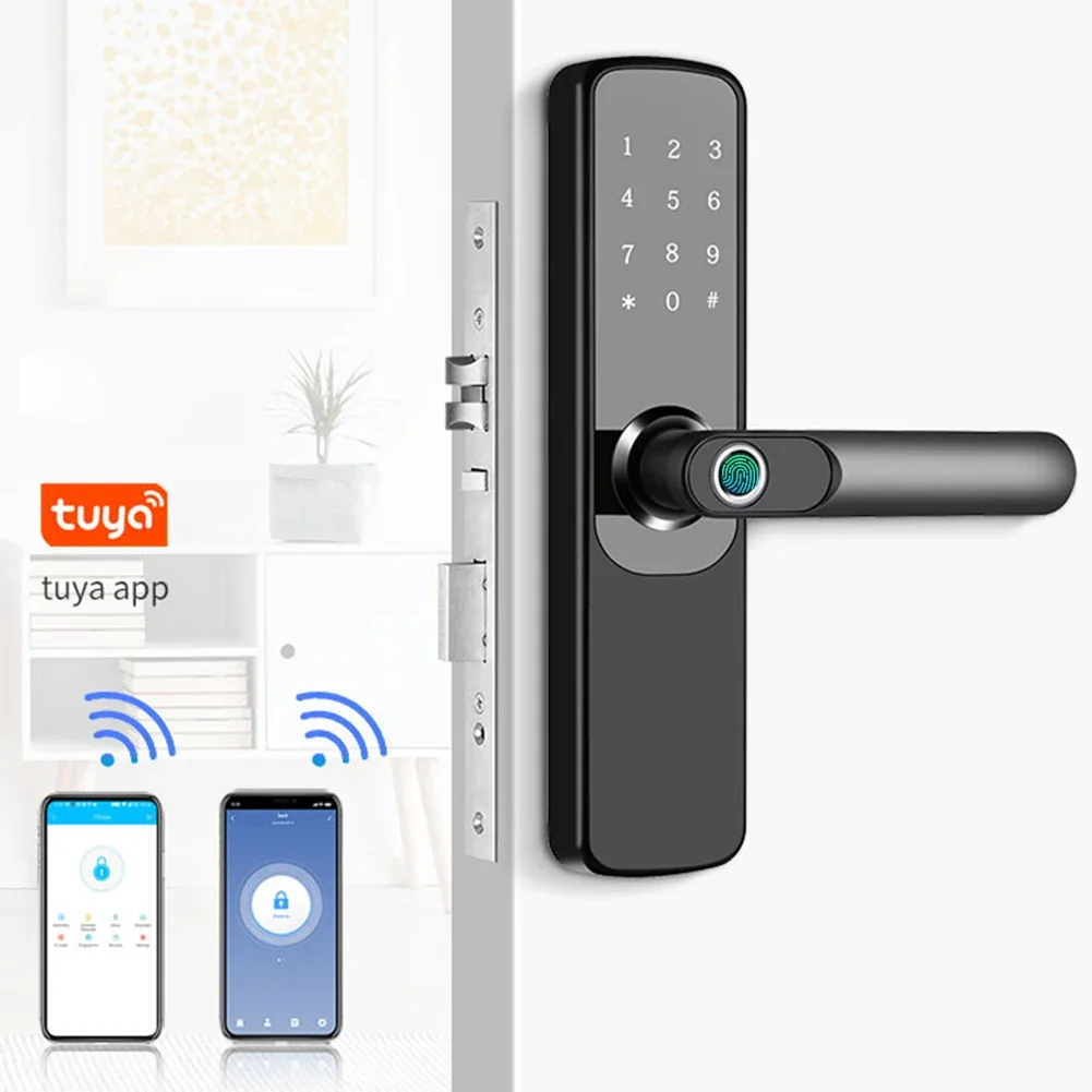 WiFi Biometric Smart Door Lock Anti Peeping Fingerprint Security Lock Tuya App Remote Unlocking Keyless Electronic Door Lock