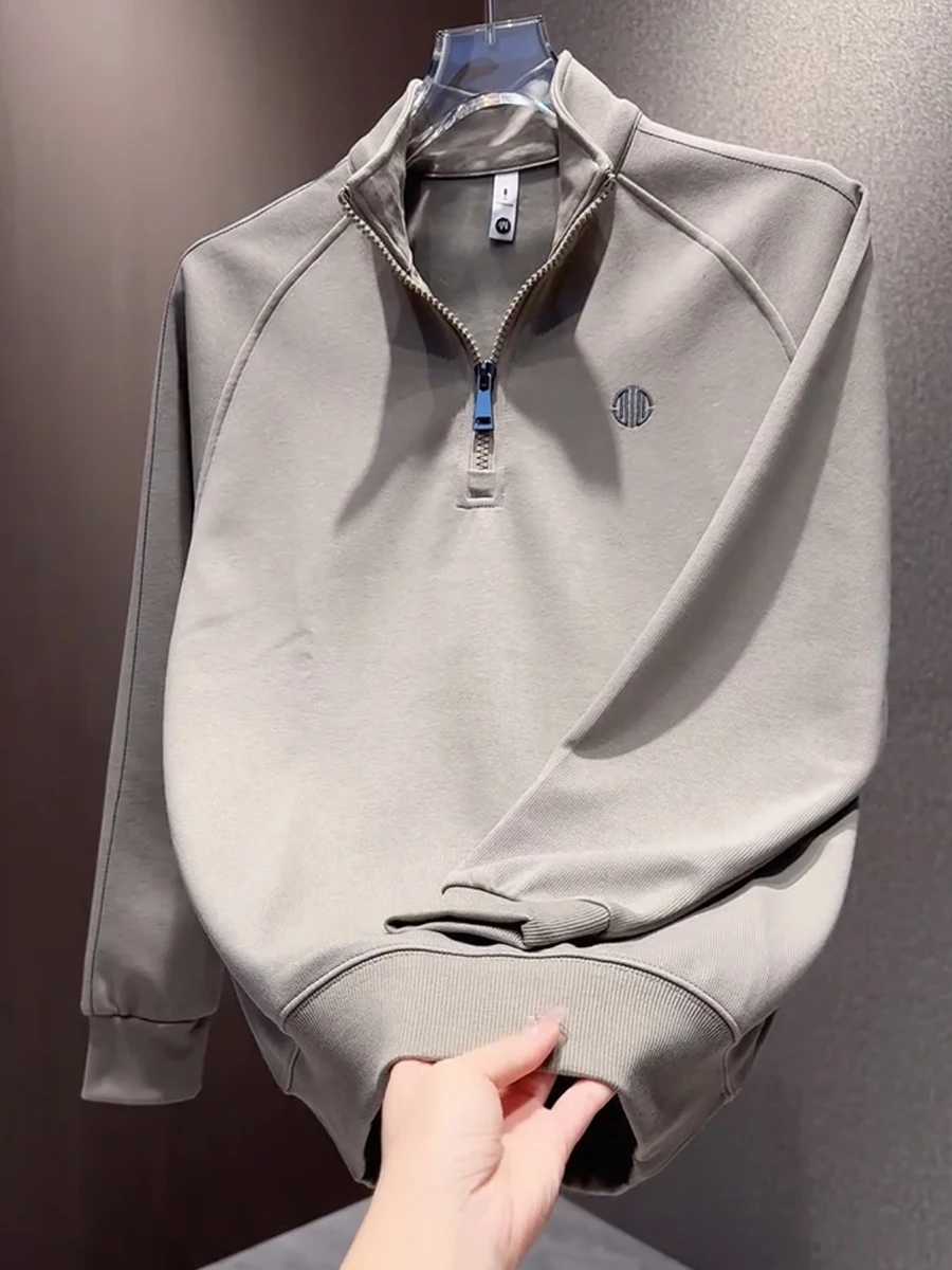 

Men's Faionable Simple Long Sve Zipper Collar Top Versatile Casual irt Stand Fit Breathable Autumn New Arrival