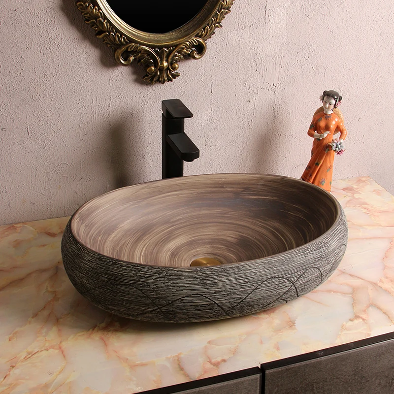 

Wabi Sand Wind American Counter Basin Small Antique Wood Grain Washbasin Household Art Washbasin Ceramic Outdoor Pool