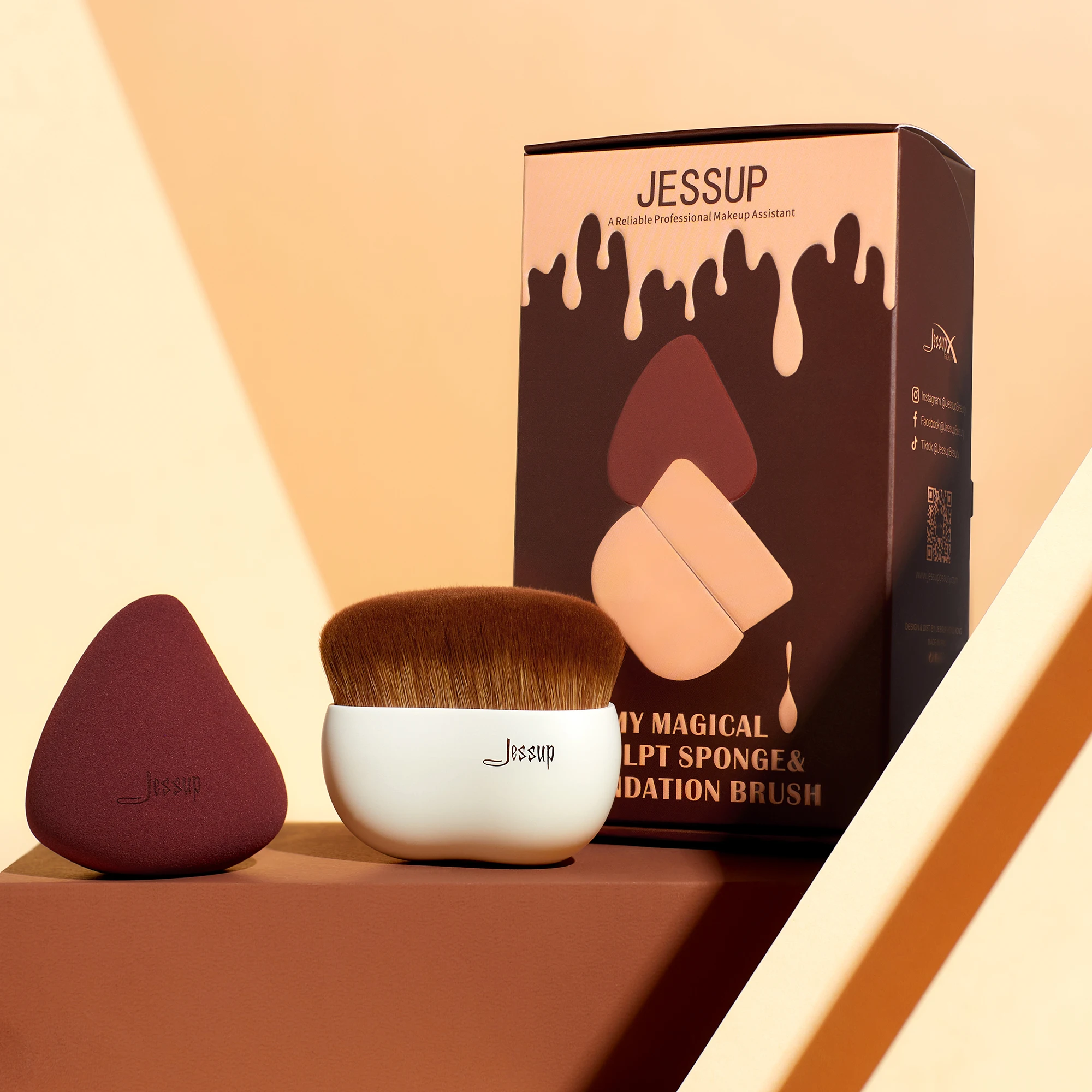 Jessup Makeup Brush Foundation Brush with Makeup Sponge,Contour Blush Concealer Highlight, T882