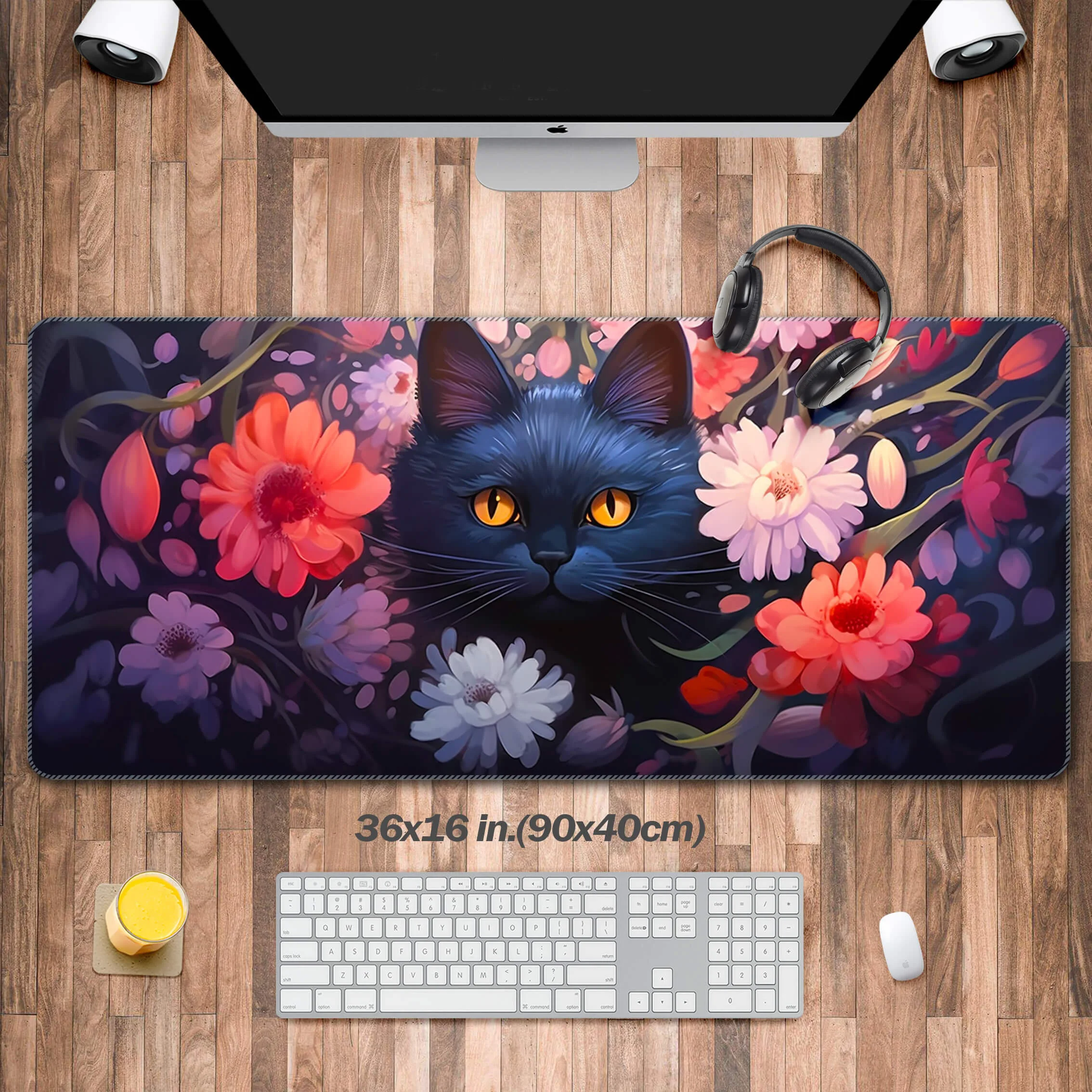 Blue Cat Avatar Desk Mat,large Kitten Gaming Computer Mat,extended Desk Mouse Pad,XXL Kawaii Sphinx Laptop Mat,gifts for Her