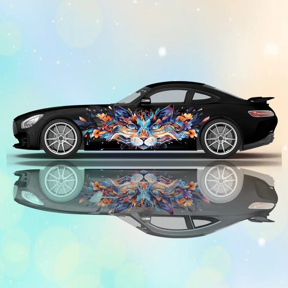 

Flower Cat Animal Car Vinyl Wraps Decal Self-adhesive PVC Anti Scratch Sticker Suitable for Trucks SUV Decor Auto Accessories
